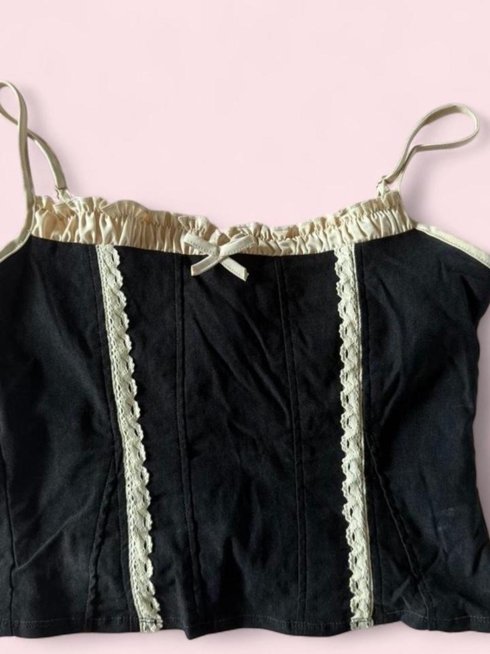 Black and cream lace trim corset top
